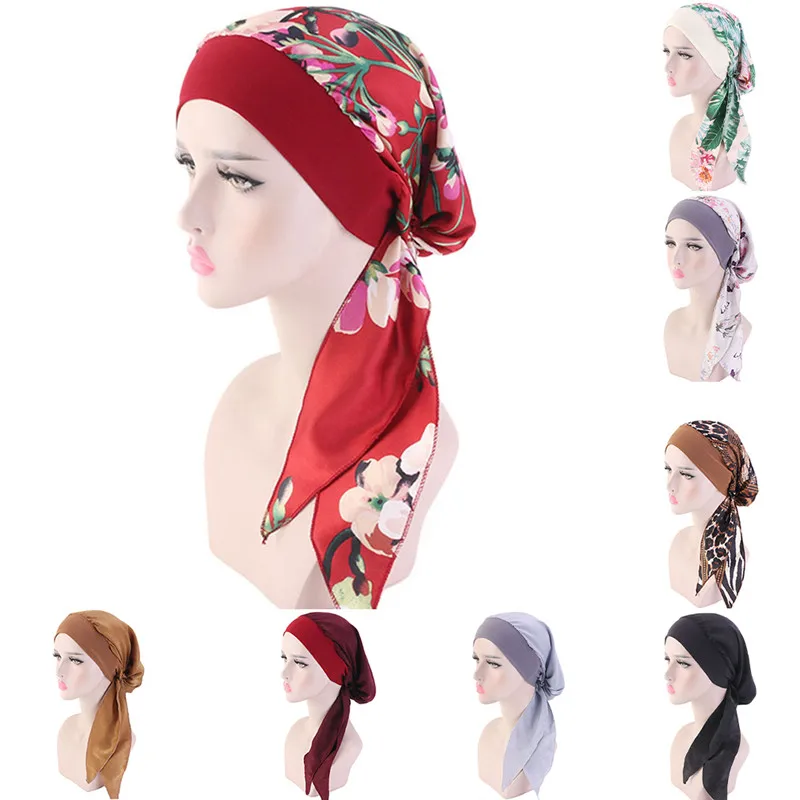 

2023 Fashion Printed Flowers Women Inner Hijabs Cap Muslim Head Scarf Turban Bonnet Ready To Wear Ladies Wrap Under Hijab Cap