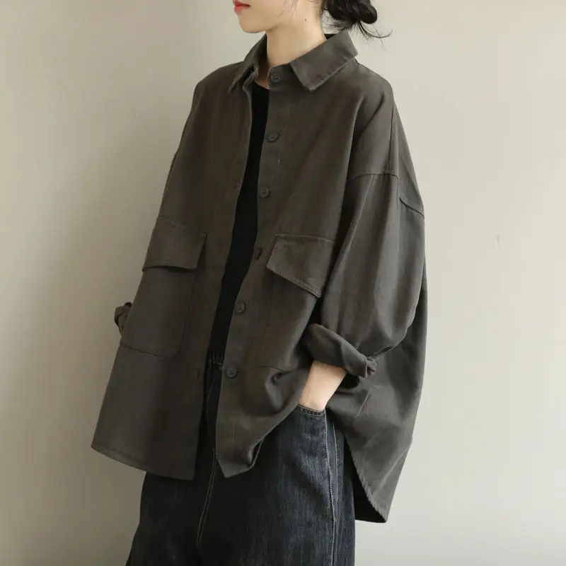 Autumn Winter Shirts Women Cotton Long Sleeved Top Loose Fitting Fashionable Vintage Work Shirt Jacket Blusas Mujer De Moda 2023
Autumn Winter Shirts Women Cotton Long Sleeved Top Loose Fitting Fashionable Vintage Work Shirt Jacket Blusas Mujer De Moda 2023