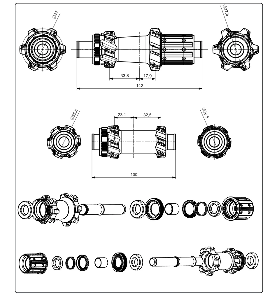 GOLDIX R240SL Road bike/Gravel Bicycle Hubs Center Lock Brake 24 Holes