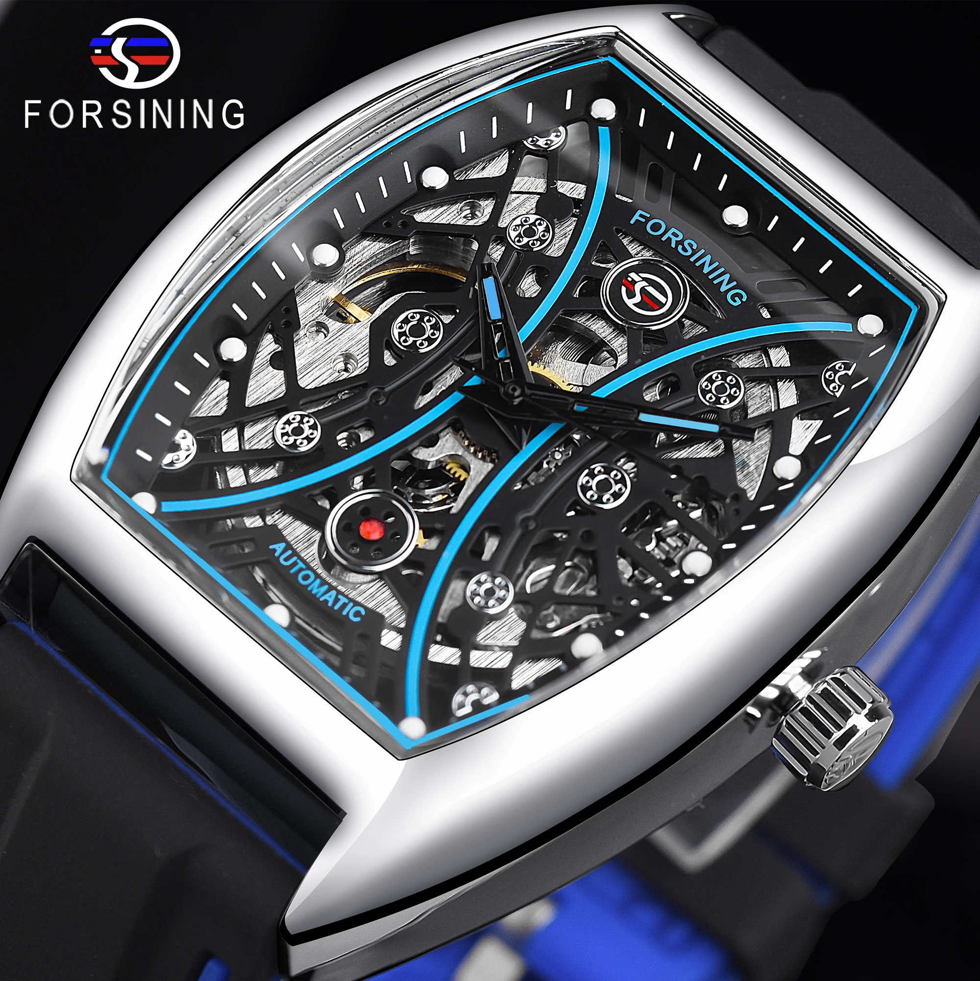 

Forsining Skeleton Self Winding Wristwatch Men's Mechanical Military Watch Fashion Rectangle Man Automatic Watches Reloj Hombre