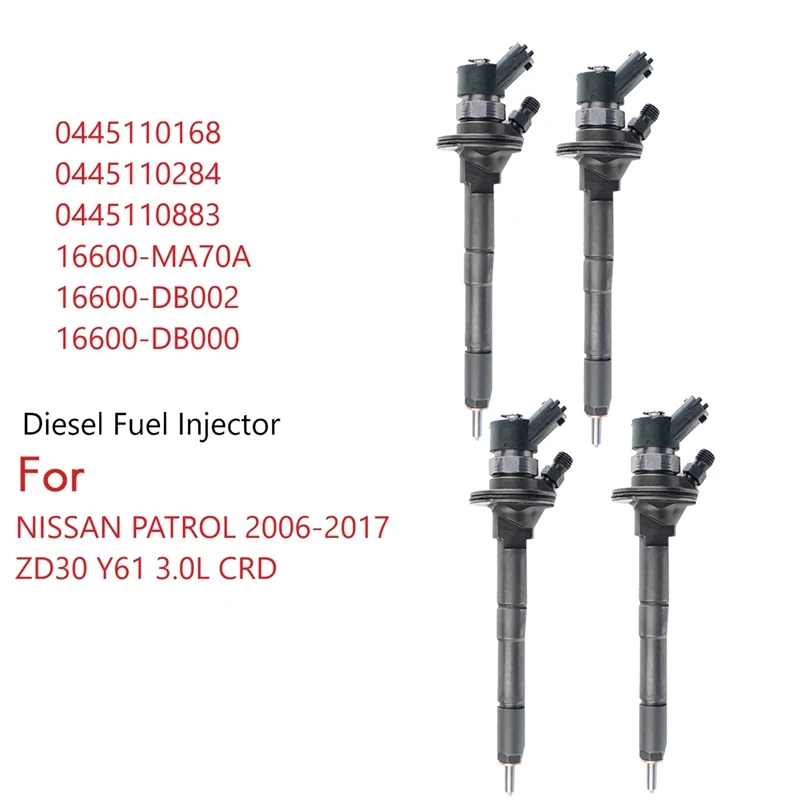 

4PCS 0445110168 Crude Oil Fuel Injector For Nissan Patrol ZD30 DX GU Y61 3.0L 0445110883 Common Rail Injector Spare Parts