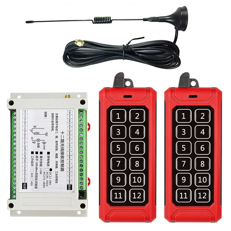 

3000m DC 12V 24V 48V 433mhz 12 channel RF Wireless Remote Control switch Industrial crane Multiple power relay transmitter