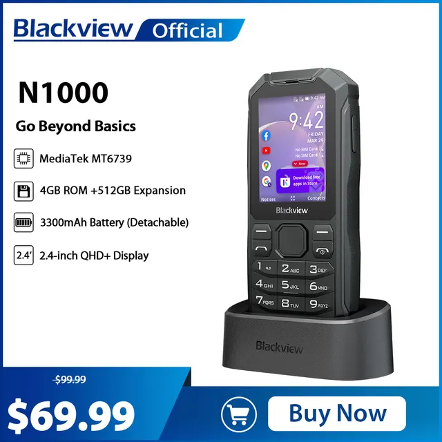 Blackview-Smartphone robuste N1000, MediaTek MT6739, écran 2.4 pouces, téléphone portable 4G pour touristes avec bouton de numérotation pour téléphone portable Elmain 1