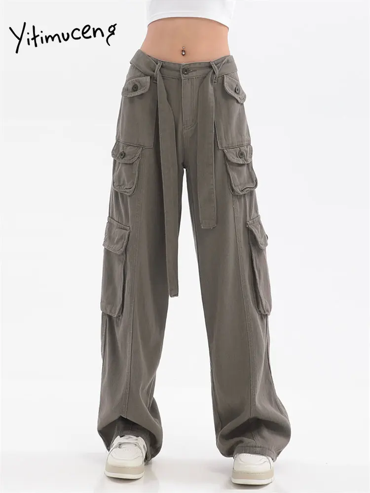 

BabYoung Cargo 2023 New Fashion BabYoung More Than A Pocket Women Streetwear Loose Straight Wide Leg Pants