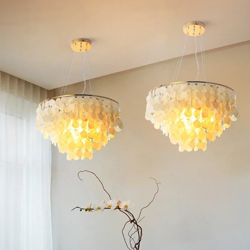 

Modern LED Chandelier Lights Shell Pendant Lamps Gold Chrome White Living Dinning Room Hotel Hall Creativity Luxury Hanging Lamp