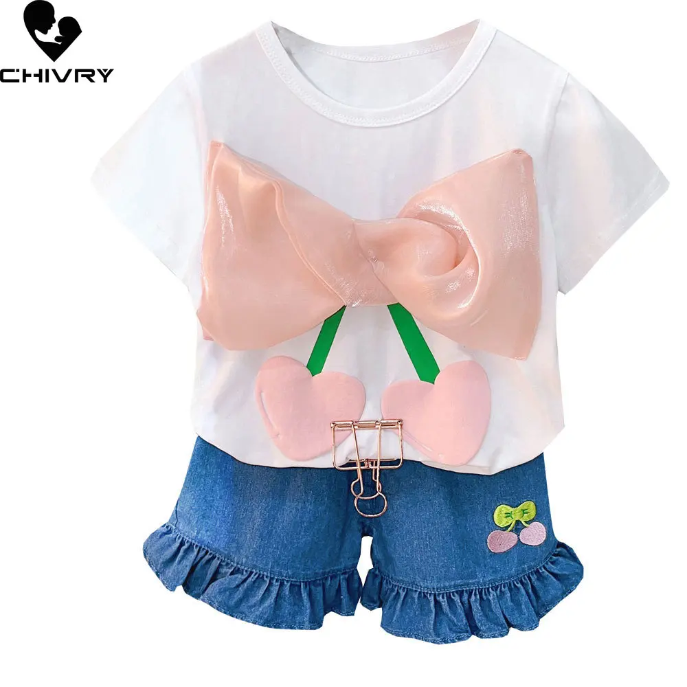 Girls Summer Clothing Suit New 2023 Baby Girl Heart Bowknot Short Sleeve O-neck T-shirt Tops with Denim Shorts Kids Clothes Sets
Girls Summer Clothing Suit New 2023 Baby Girl Heart Bowknot Short Sleeve O-neck T-shirt Tops with Denim Shorts Kids Clothes Sets