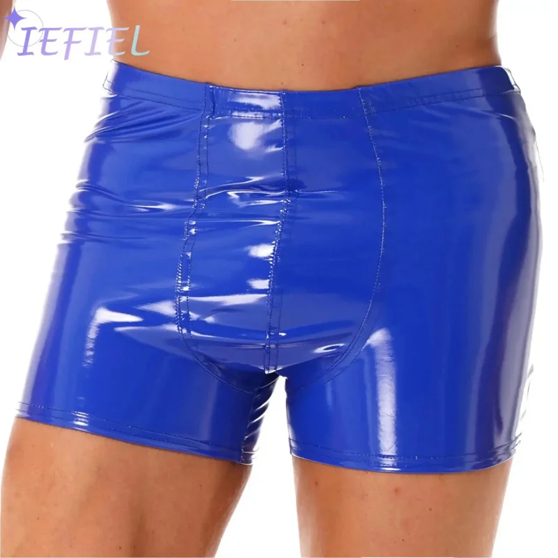 

Men latex PVC shiny leather solid shorts pole dance costume bulge Pouch boxer briefs underpants underwear short pants Clubwear