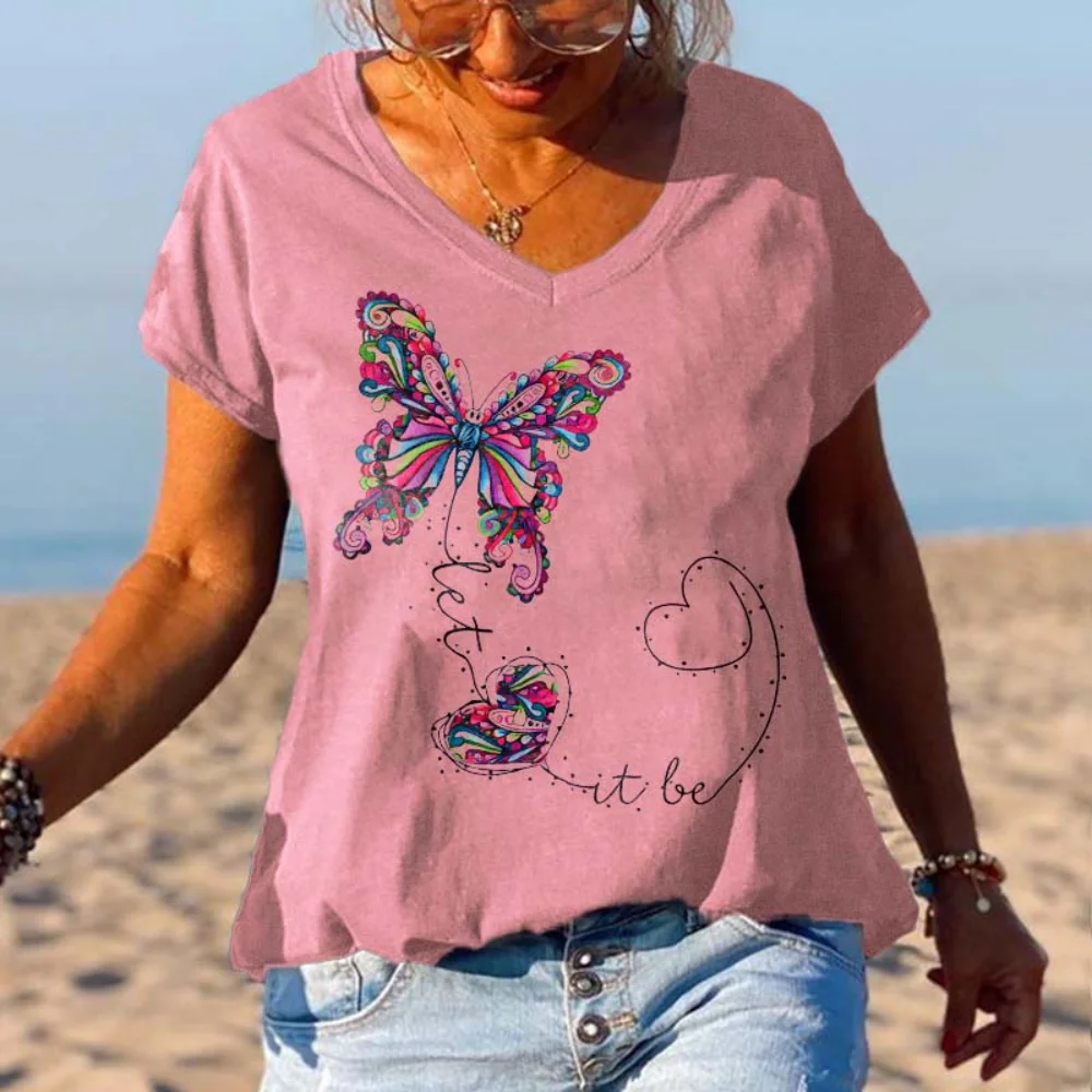 

Rheacмножество женских футболок с принтом бабочки хиппи Let It Be, женские футболки с графическим рисунком, топы