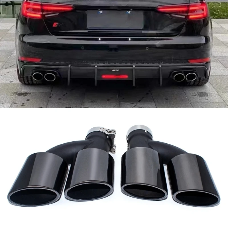 

2pcs/set Dual Out Stainless Steel Car Rear Exhaust Pipe For Audi A4 A5 A6 A7 Up To S4 S5 S6 S7 Black Muffler Tip 60mm Nozzle