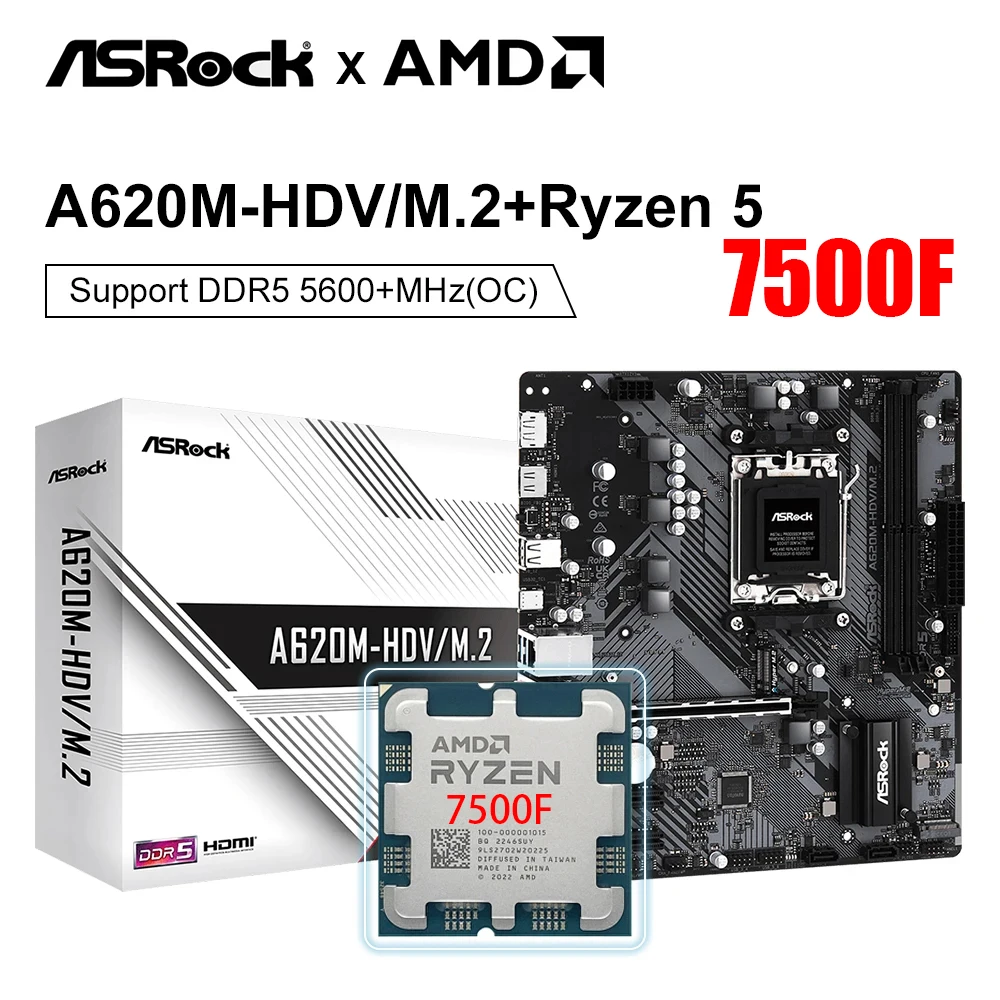 New AMD Kit Ryzen 5 7500F Prosesor CPU + ASRock A620M-HDV/M.2 New Motherboard Micro-ATX A620 DDR5 AM5 Motherboards Kit placa mae
New AMD Kit Ryzen 5 7500F Prosesor CPU + ASRock A620M-HDV/M.2 New Motherboard Micro-ATX A620 DDR5 AM5 Motherboards Kit placa mae