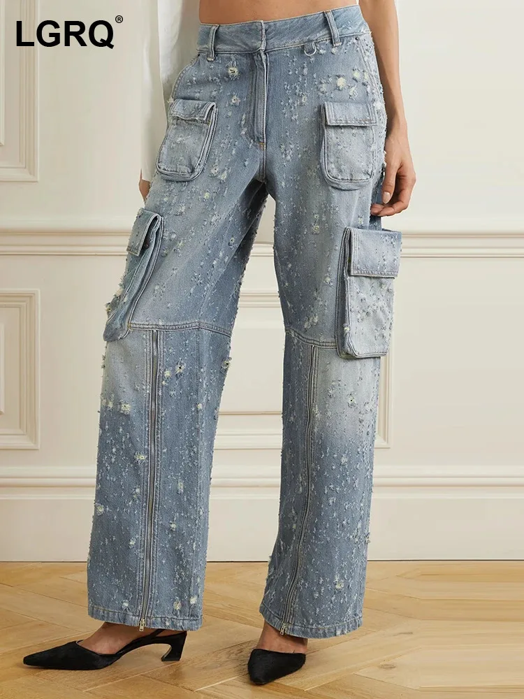 LGRQ Patchwork Pockets Casual Denim Trousers Women High Waist Spliced Zipper Streetwear Loose Cargo Jeans Female Fashion 19Z1875
LGRQ Patchwork Pockets Casual Denim Trousers Women High Waist Spliced Zipper Streetwear Loose Cargo Jeans Female Fashion 19Z1875