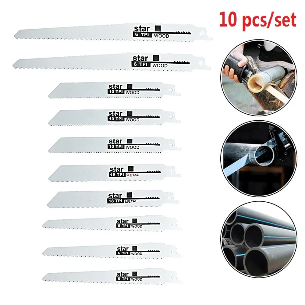 10pcs/set 148-195mm Reciprocating Saw Blade Bi-Metal High Strength Woodworking Metal Cut Blade Camping Hiking Outdoor Tools
10pcs/set 148-195mm Reciprocating Saw Blade Bi-Metal High Strength Woodworking Metal Cut Blade Camping Hiking Outdoor Tools
