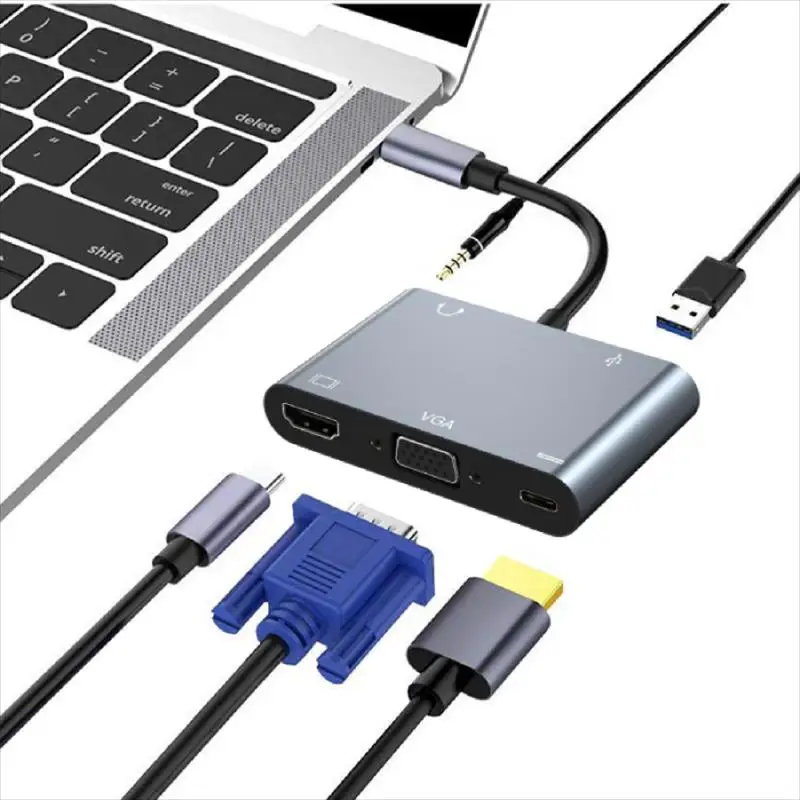 

Docking Station 5 In 1 Usb Splitter Usb-c To 4k HDMI-compatible Vga Pd Adapter Computer Accessories 4k 30hz Type-c Hub