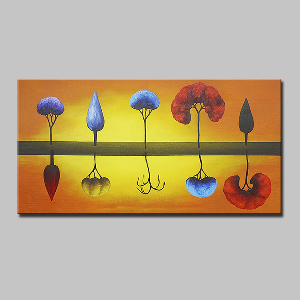 

Hand-Painted Canvas,Oil Paintings Modern Abstract Inverted Image Tree Wall Art Pictures For Living Room Home Decoration No Frame