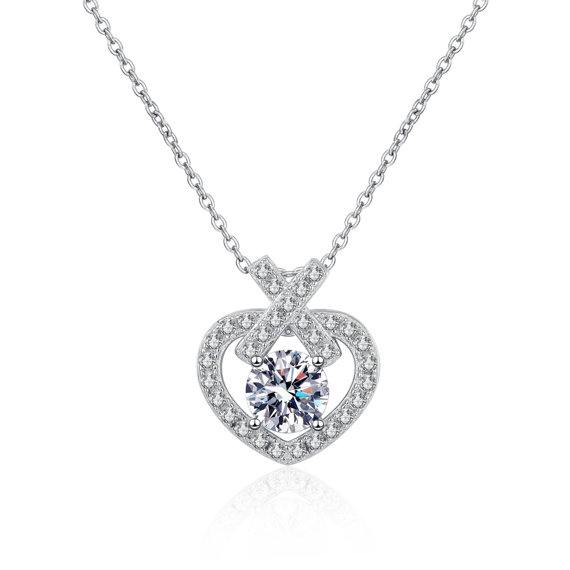 

925 Sterling Silver Necklace Female D Color 1 Carat Moissanite Heart Shaped Clavicle Chain Pendant High Jewelery Engagement Gift