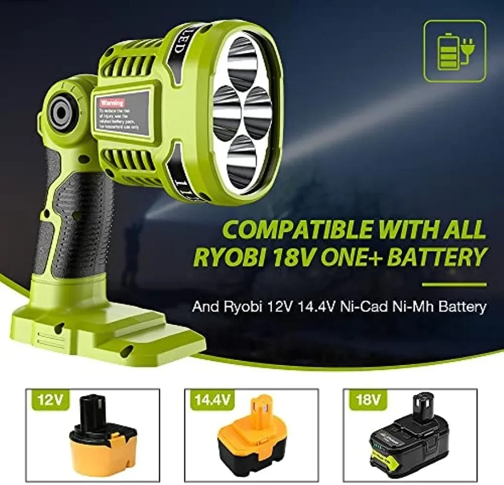 

1120LM Cordless LED Work Light Flashlight for Ryobi 18V Li-ion Ni-Cad Ni-Mh Battery LED Spotlight with RED Night Vision