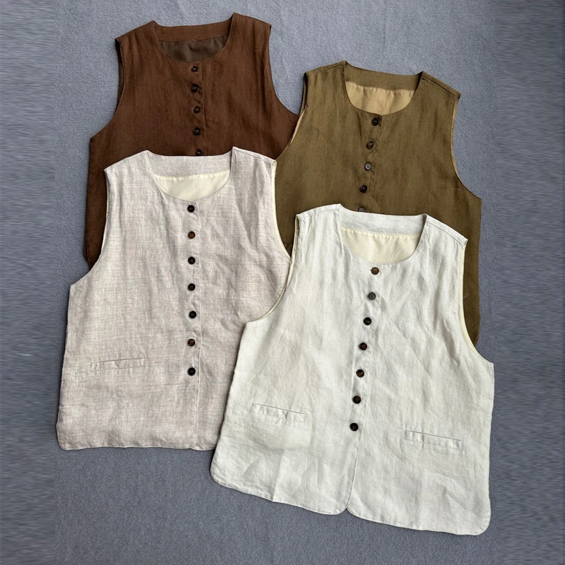 Johnature Summer New Sleeveless Linen Women Vests 2023 Japanese Casual All Match Solid Color Button Pockets Loose Female Vests 
Johnature Summer New Sleeveless Linen Women Vests 2023 Japanese Casual All Match Solid Color Button Pockets Loose Female Vests