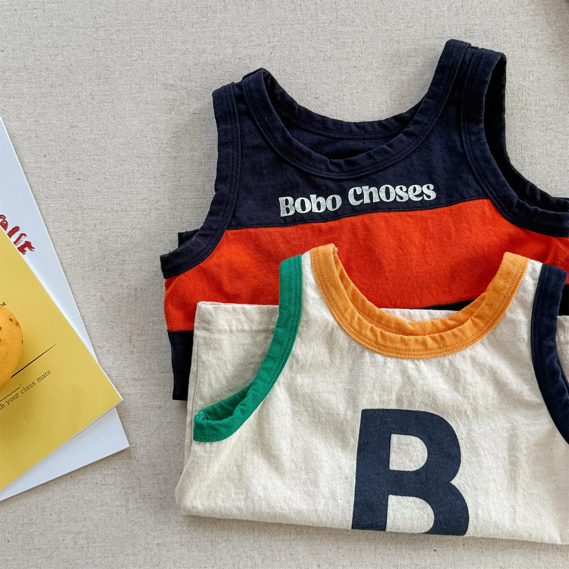 2025 Summer New Girls Sleeveless Vest Letter Print Boys T Shirts Cotton Children Casual Tops Loose Kids Tee Infant Clothes 31 S53c0302f72a54b4ba4a36008b57524d9t