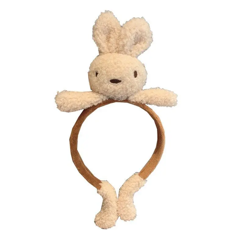 

Funny Sweet Designed Cute Plush Big Khaki Cartoon Rabbit Brown Hairbands Trending Headwear For Girls Women Lovely