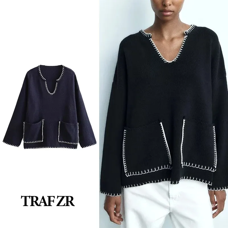TRAF ZR V-neck Pullover Autumn Clothing New Knit Oversize Sweater Y 2k Top Long Sleeve Women's Warm Sweaters Winter Clothes
TRAF ZR V-neck Pullover Autumn Clothing New Knit Oversize Sweater Y 2k Top Long Sleeve Women's Warm Sweaters Winter Clothes