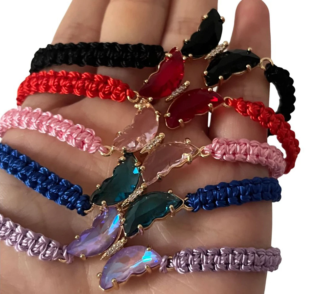 

12 Pcs Six Color Butterfly Charm Bracelet Handmade Braided Rope Thread Adjustable Bracelets&Bangles Lucky Jewelry Friends Gift