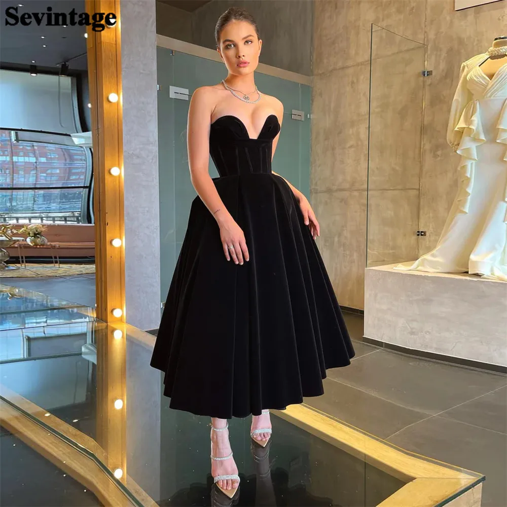 Sevintage Elegant Black Velvet A-Line Prom Dress V-Neck Sleeveless Ruched Formal Evening Dress Tea Length Simple Party Gown 2024
Sevintage Elegant Black Velvet A-Line Prom Dress V-Neck Sleeveless Ruched Formal Evening Dress Tea Length Simple Party Gown 2024