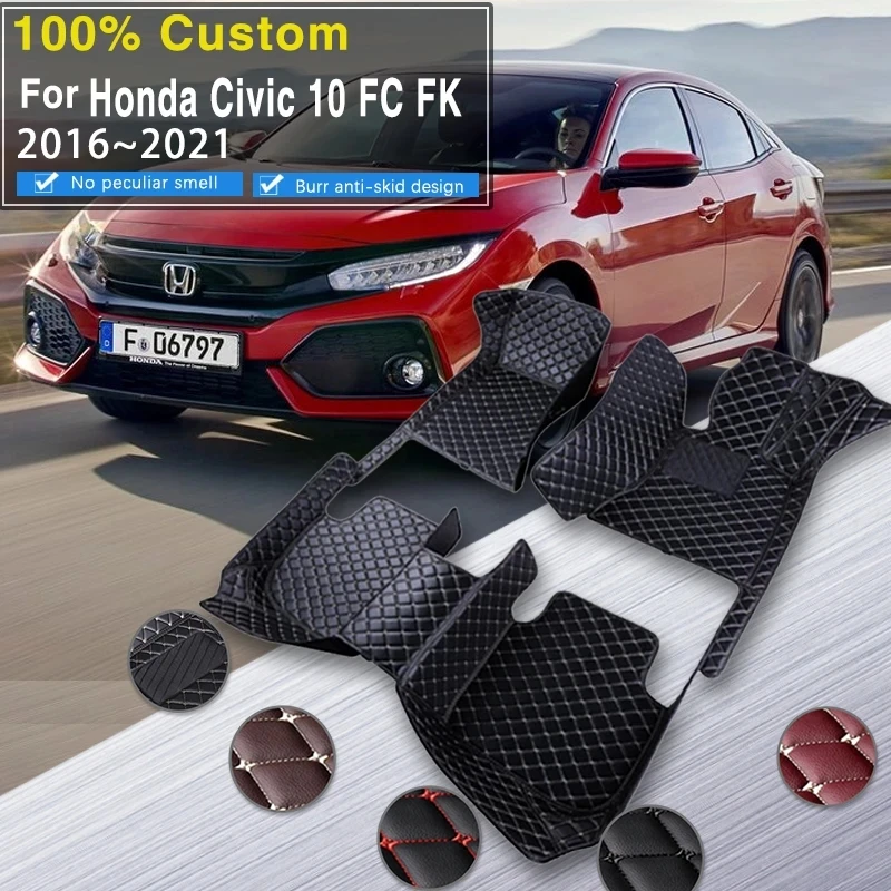 

Car Floor Mats For Honda Civic X 10 FC FK 2016~2021 Rugs Leather Floor Mat Carpets Interior Parts Waterproof Pad Car Accessories