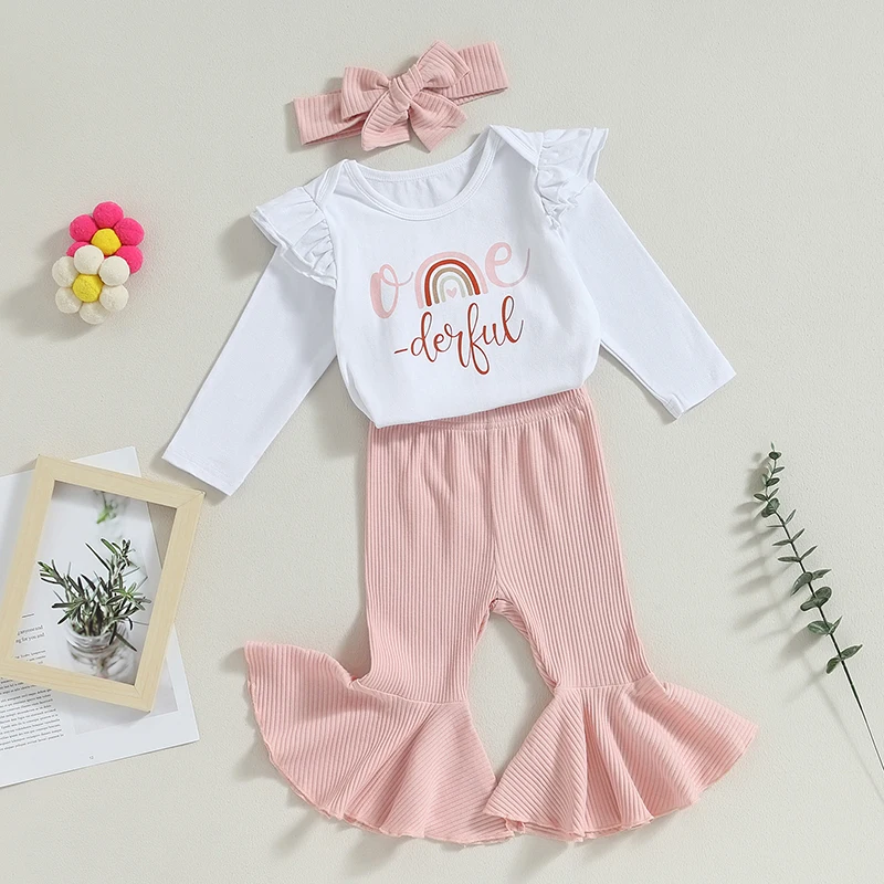 Комбинезон для девочек на 1-й День рождения Onederful с длинным рукавом, боди, топ, расклешенные брюки, повязка на голову, комплект одежды из 3 предметов 
Комбинезон для девочек на 1-й День рождения Onederful с длинным рукавом, боди, топ, расклешенные брюки, повязка на голову, комплект одежды из 3 предметов