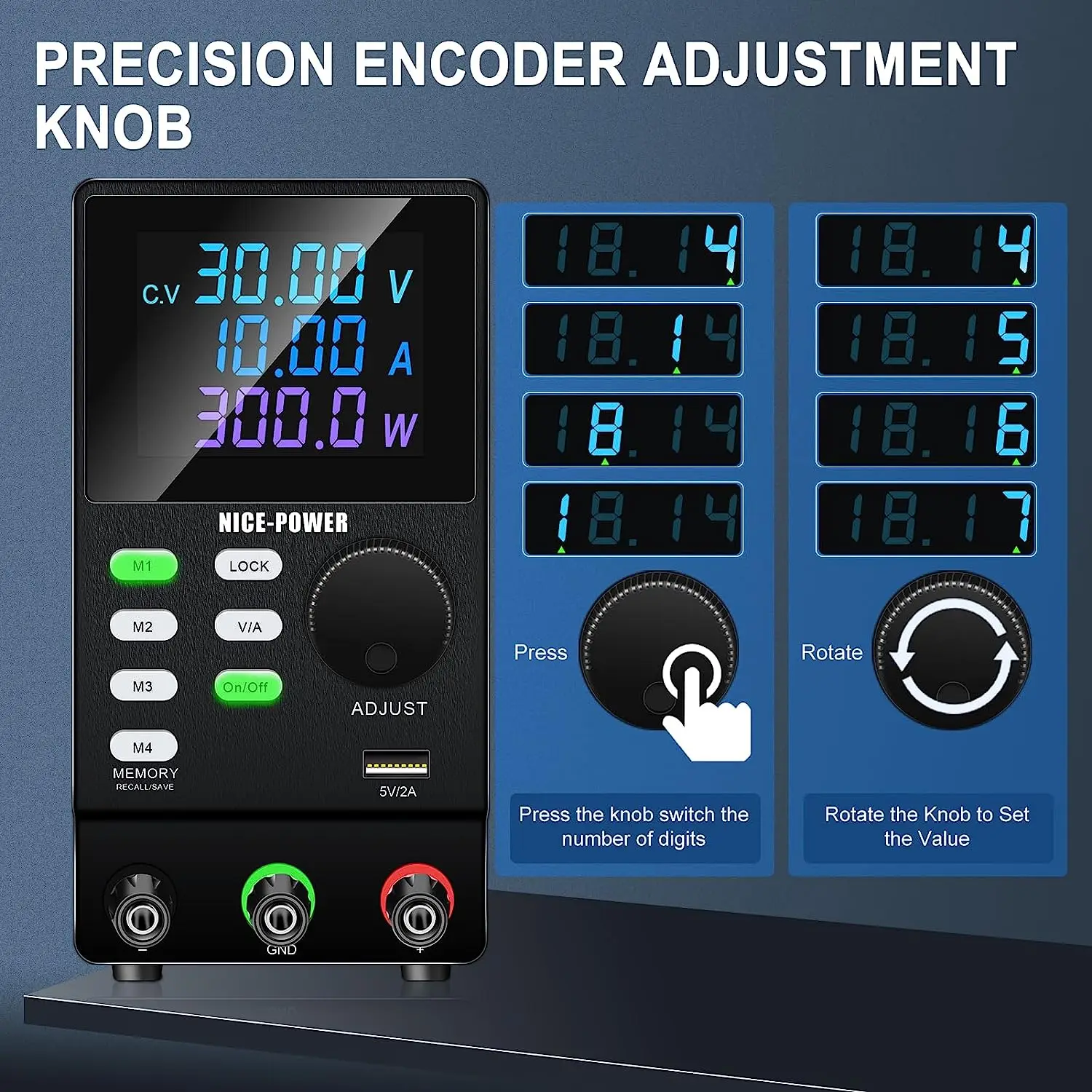 

30V5A Lab Regulated DC Power Supply 30V 10A 60V 5A Adjustable Switching USB Bench Power 4 Digit Display 0.001A Fine Adjustment