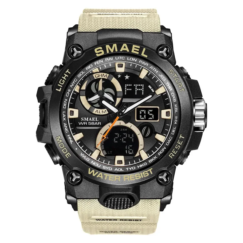 

Fashion Smael Top Brand Men Dual Time Waterproof 50m Military Sport Chrono Alarm Vintage Classic Led Digital 8011 Wrist Watches