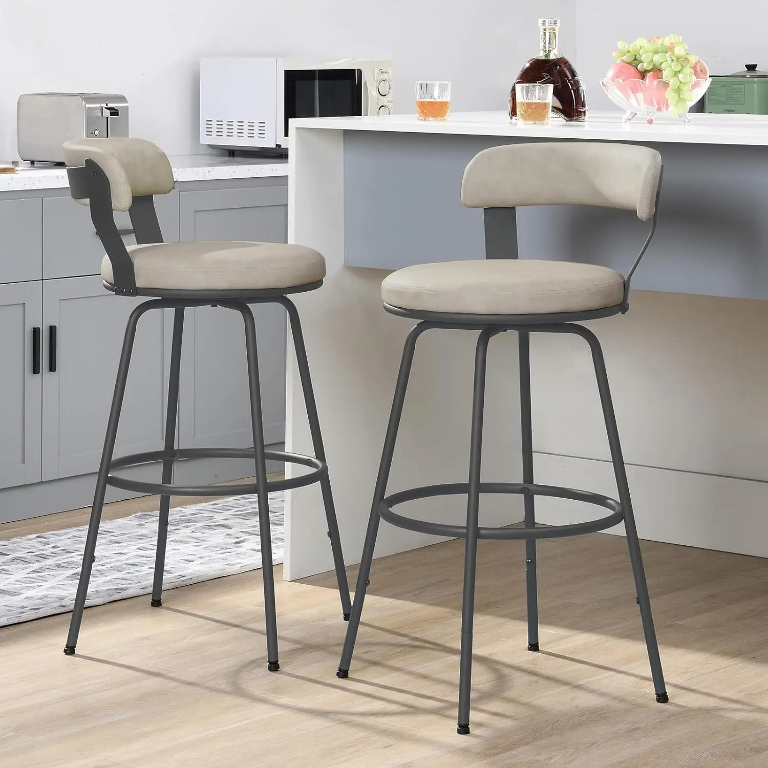 

Bar Stools Set of 2-Metal Stools for Kitchen Counter PU Leather Barstools Swivel Bar Chairs for Dining Cafe,Metal Footrest