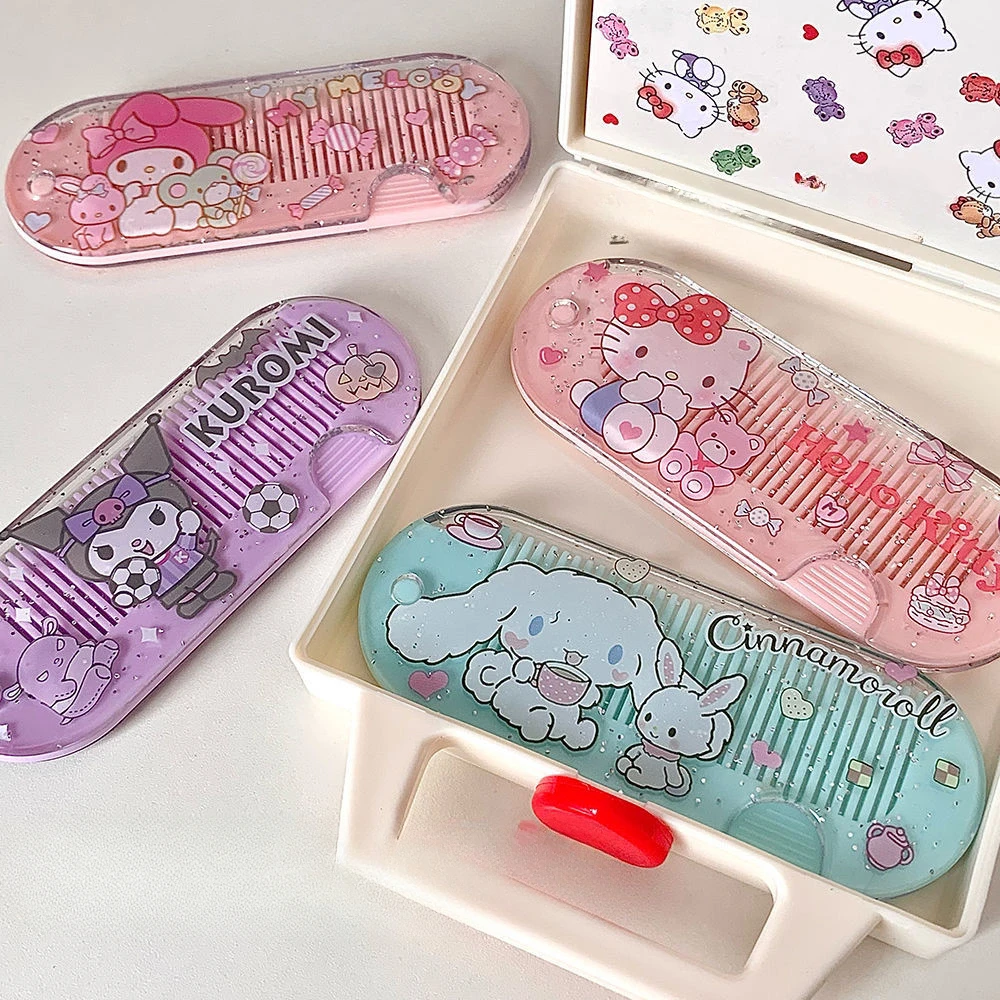 

Sanrio Student Anime Comb Kawaii Kuromis Melodys Cinnamorolls Carry-on Bangs Comb Girl Plastic Folding Portable Small Combs Gift