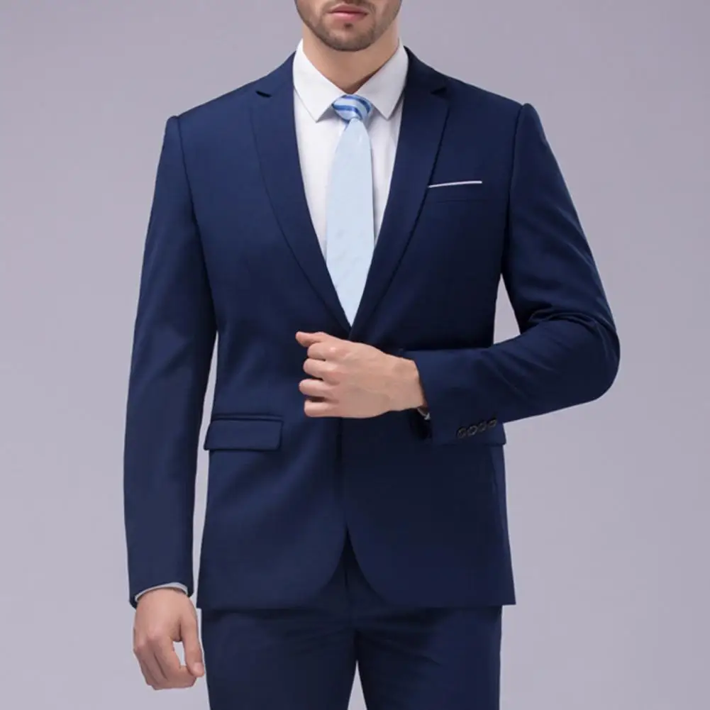 

Stylish Groom Suit Outfit Pure Color Two Buttons Blazer Pants Turndown Collar Male Men Suit Set for Wedding