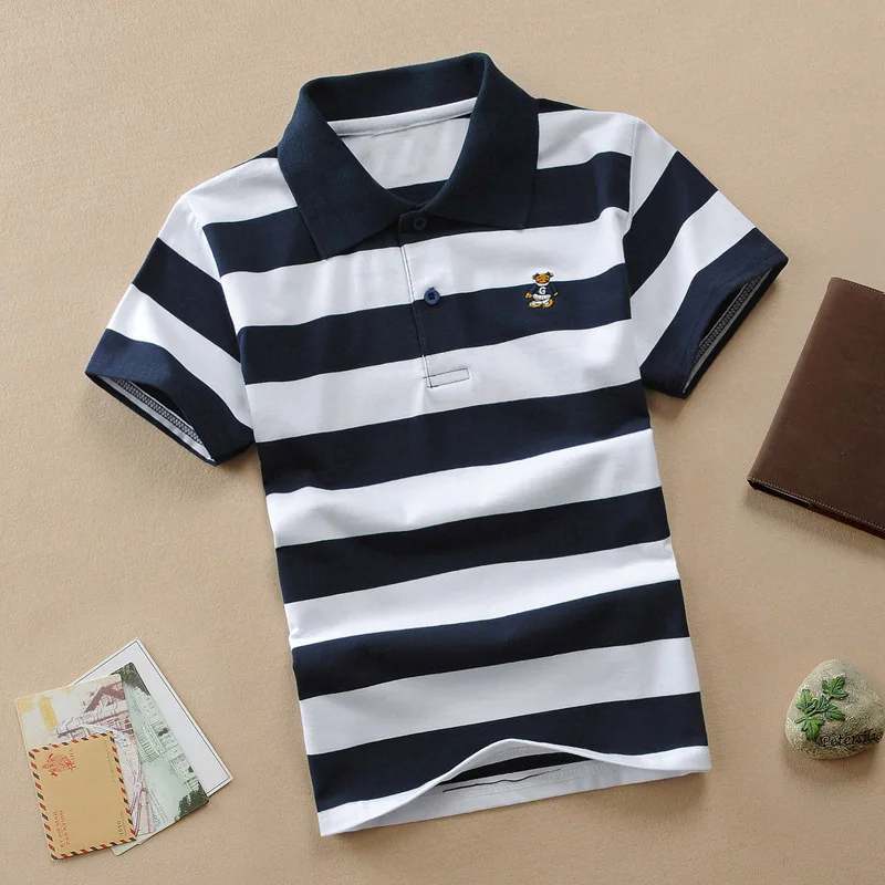 

Free Shipping Summer Cotton Children T-shirt Boys Short Sleeve Striped Polo Shirt Kids Tops Baby Boys Teen Clothes 2-14Y