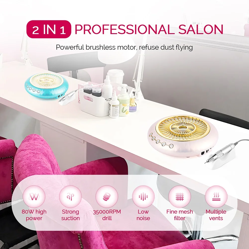 Collecteur de poussière d'ongles sans balais à faible bruit, aspiration injuste 80W, perceuse 35000 tr/min, pièce à main de manucure, aspirateur à ongles avec 2 filtres Collecteur de poussière d'ongles sans balais à faible bruit, aspiration injuste 80W, perceuse 35000 tr/min, pièce à main de manucure, aspirateur à ongles avec 2 filtres