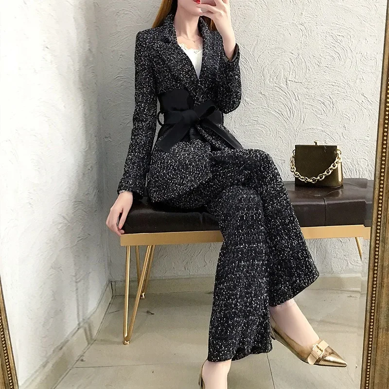 Fashion 2024 Thick Woolen Suit Autumn High-Quality Winter New Women Korean Fashion Wide-Leg Pants Two-Piece Set Suit FF1533
Fashion 2024 Thick Woolen Suit Autumn High-Quality Winter New Women Korean Fashion Wide-Leg Pants Two-Piece Set Suit FF1533