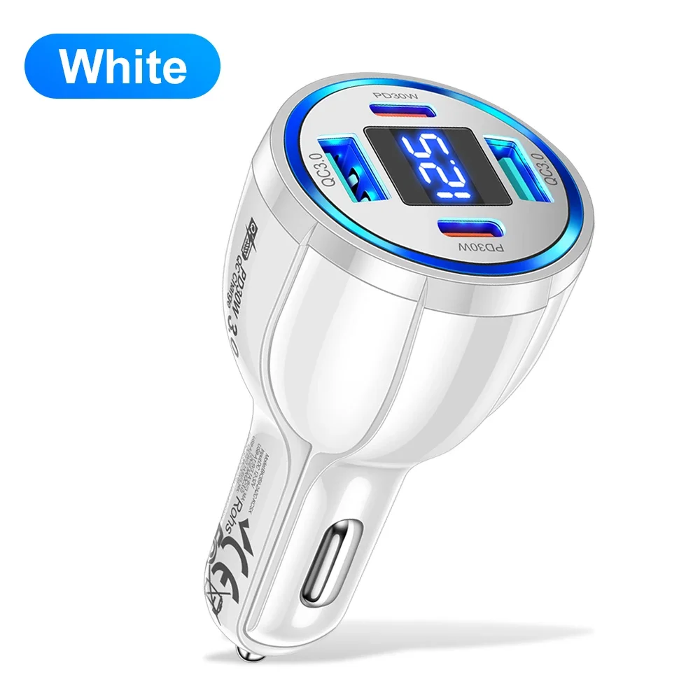 60W USB C Car Charger 4 in 1 Type C PD Fast Quick Charging Adapter with Voltage Digital Display for Mobile Phone Iphone Xiaomi 60W USB C Car Charger 4 in 1 Type C PD Fast Quick Charging Adapter with Voltage Digital Display for Mobile Phone Iphone Xiaomi