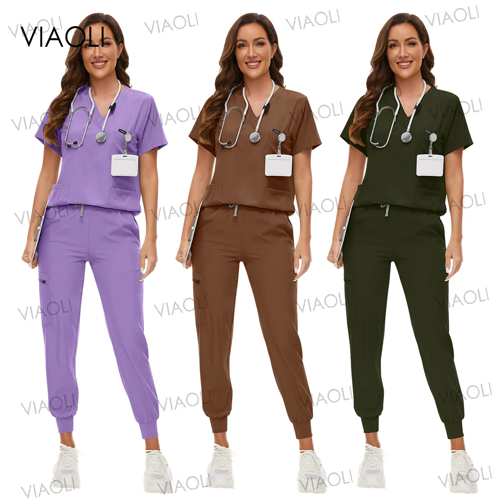 

New Hospital Medical Uniform Scrub Set Doctor Nurse Women Surgical Suit Dental Clinic Beauty Salon Pet Shop Workwear Accessories