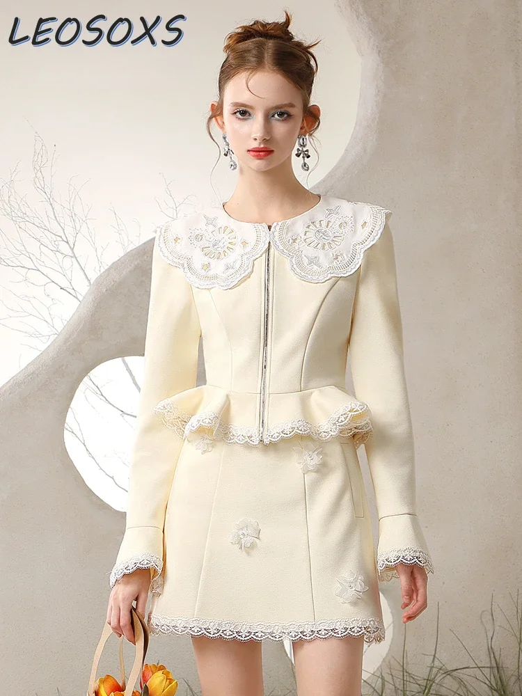 Autumn and Winter Doll Collar Lace Short Top Three-Dimensional Flower Mini Skirt Sweet Apricot Girl Suit Skirt Two Pieces Sets
Autumn and Winter Doll Collar Lace Short Top Three-Dimensional Flower Mini Skirt Sweet Apricot Girl Suit Skirt Two Pieces Sets