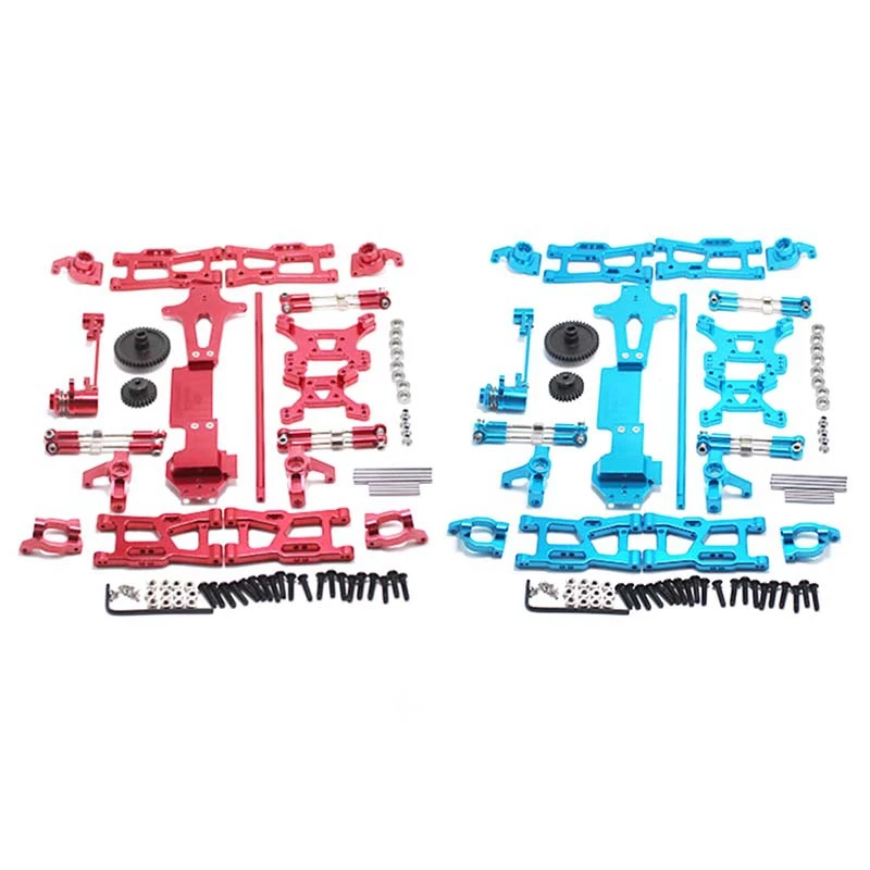 

2 комплекта полностью обновленных запасных частей для радиоуправляемого автомобиля, металлический Кубок для руля, поворотный рычаг, центральный приводной вал, красный и синий