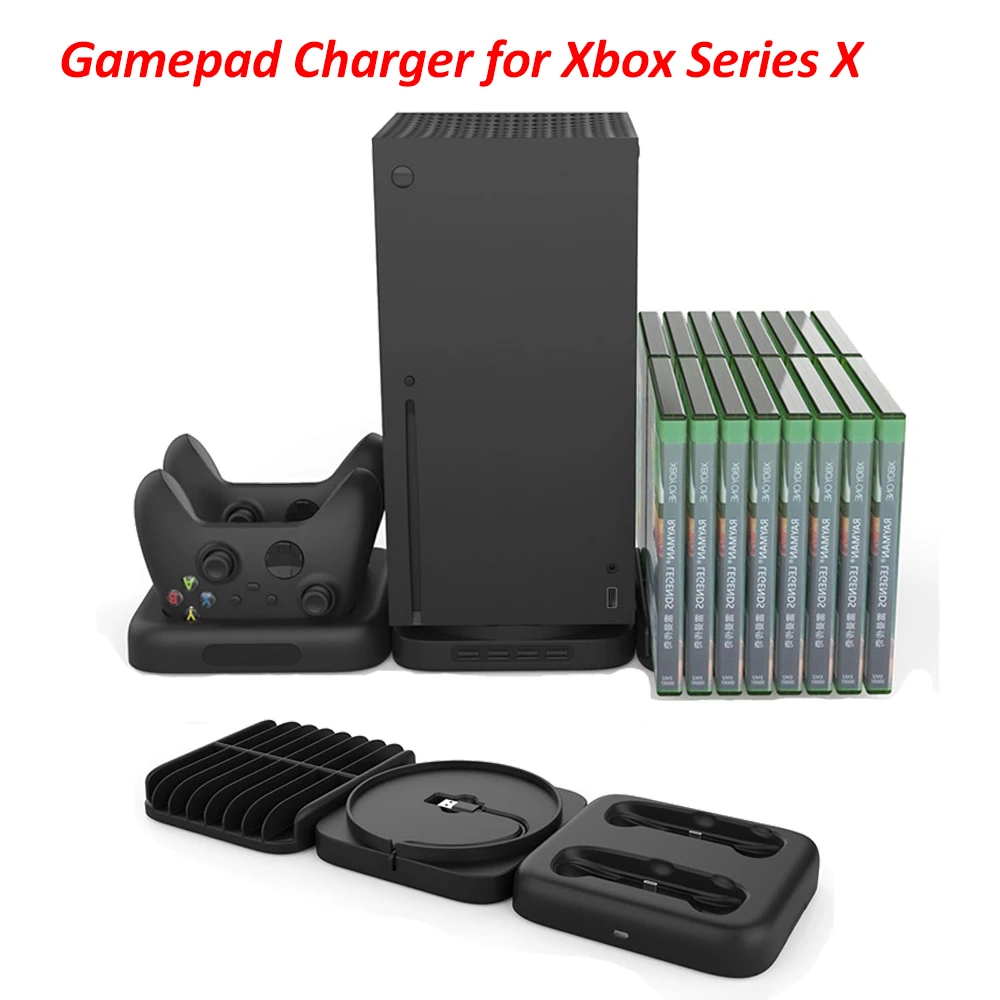 

Dual Controller Host Holder Charging Dock Station 4 Ports USB2.0 Hub with Disc Storage Bracket Gamepad Charger for Xbox Series X