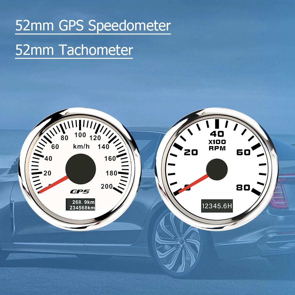 

RHAXEL Gauge Kit 2'' Speedometer GPS Odometer 200km/h Tachometer 8000RPM 12V 24V with Backlight Hour Meter for Racing Auto Yacht