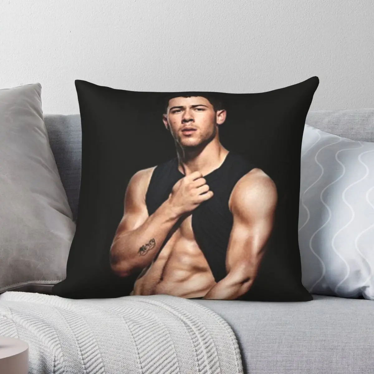 

Nick Jonas Square Pillowcase Polyester Linen Velvet Pattern Zip Decor Pillow Case Sofa Seater Cushion Case 45x45