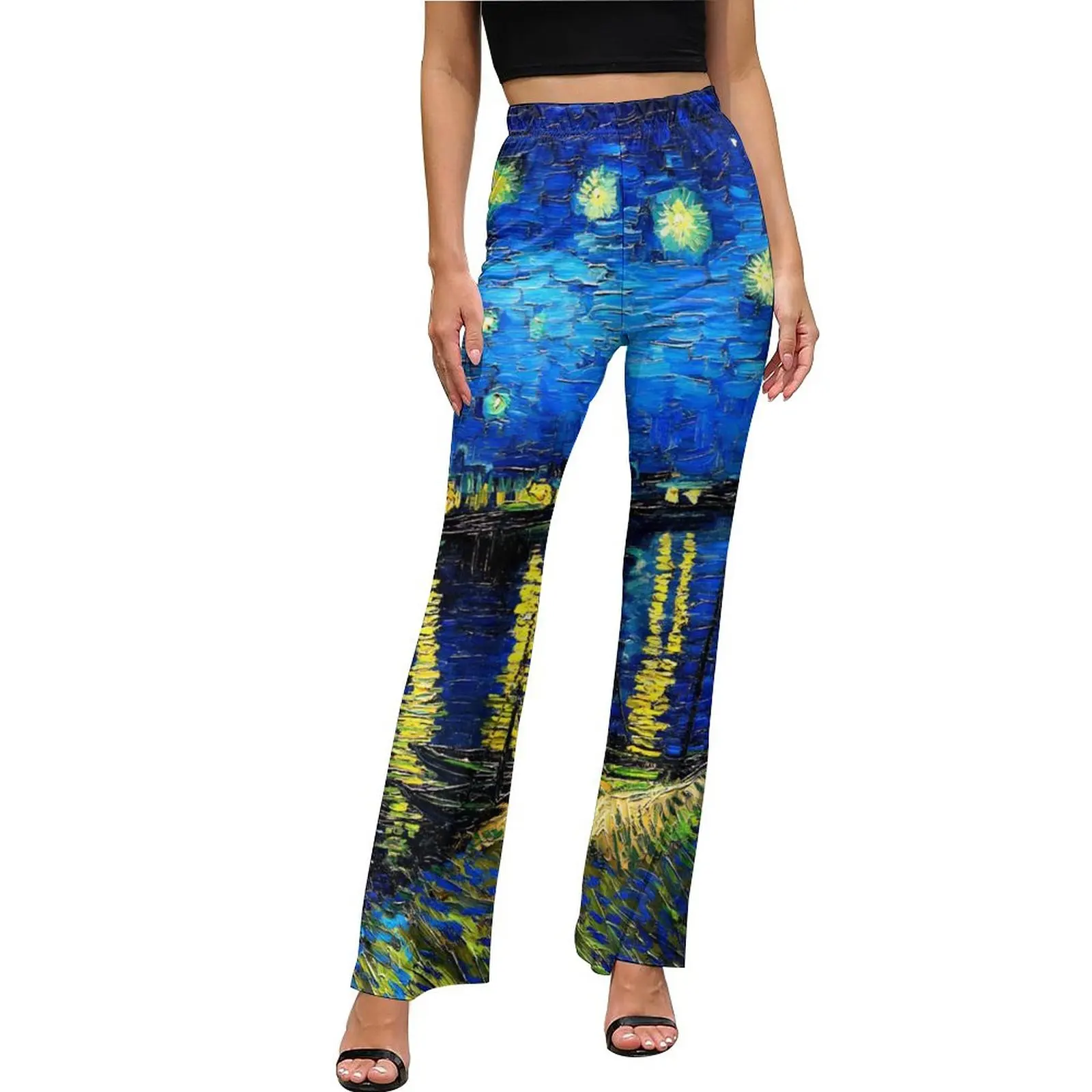 

Painting Print Starry Night Pants Elastic Waist Vincent Van Gogh Street Style Flare Pants Daily Modern Printed Oversize Trousers