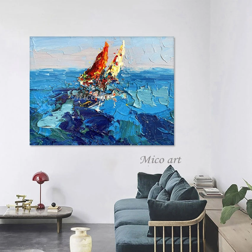 

Acrylic Knife Oil Painting 3d Sea Wave Textured Picture Art Canvas Abstract Wall Mural Frameless Decorative Items For Cafe