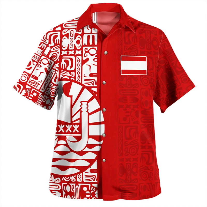 

Polynesia Mens Shirts Turn-Down Collar Shirt Samoan Tribal Ethnic Men's Vintage 3D Tops Shirt Hawaiian Casual Short Sleeve Tees