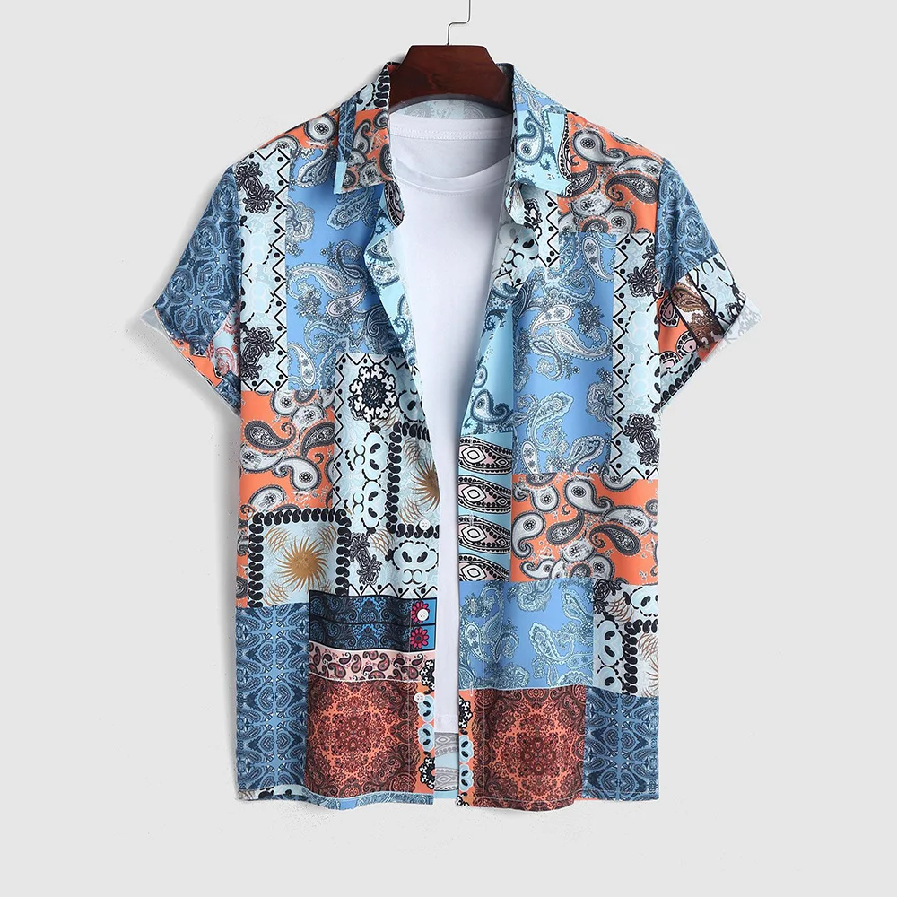 

Рубашка мужская с коротким рукавом, этнический принт, уличная модная одежда с 3D принтом, топ на пуговицах, лето