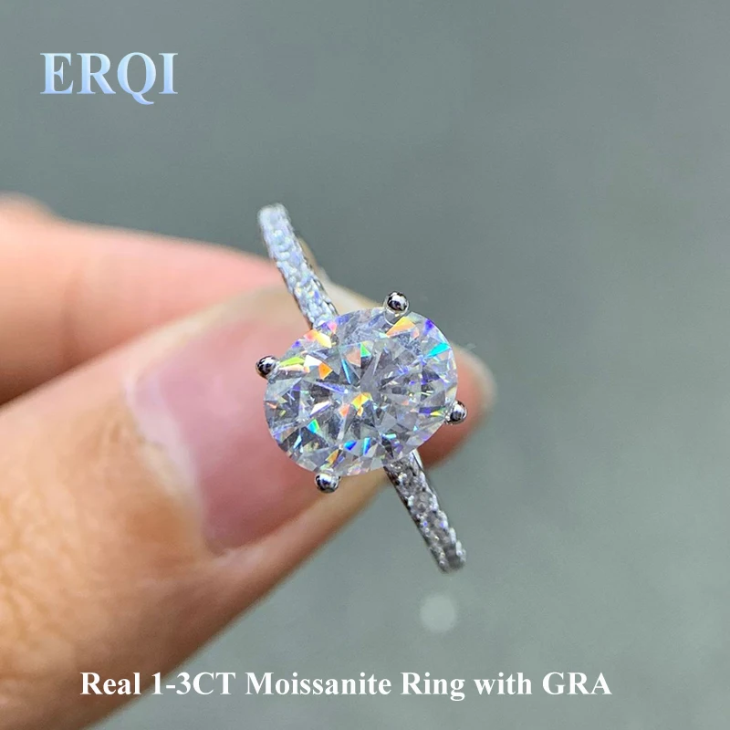 ERQI Luxury Real D Color 1-3CT Oval Cut Moissanite Ring for Women S925 Sterling Silver Plated PT950 Diamond Engagement Rings
ERQI Luxury Real D Color 1-3CT Oval Cut Moissanite Ring for Women S925 Sterling Silver Plated PT950 Diamond Engagement Rings