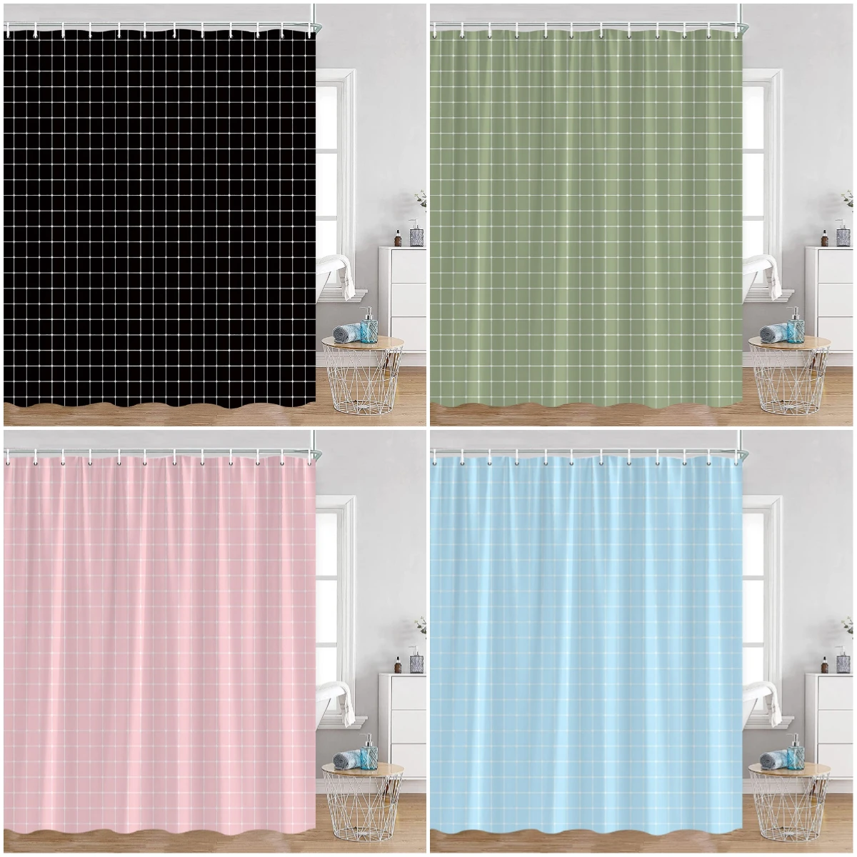 

Simple Checkerboard Shower Curtains Colorful Abstract Gingham Pattern Check Checkered Modern Nordic Bathroom Curtains Decor