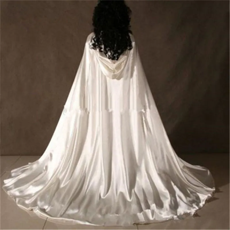 

White Ivory Black Long Wedding Cape Bridal Cloak 200cm Length Satin Cape Shawl Coat Costume Cosplay Party Wrap Free Shipping